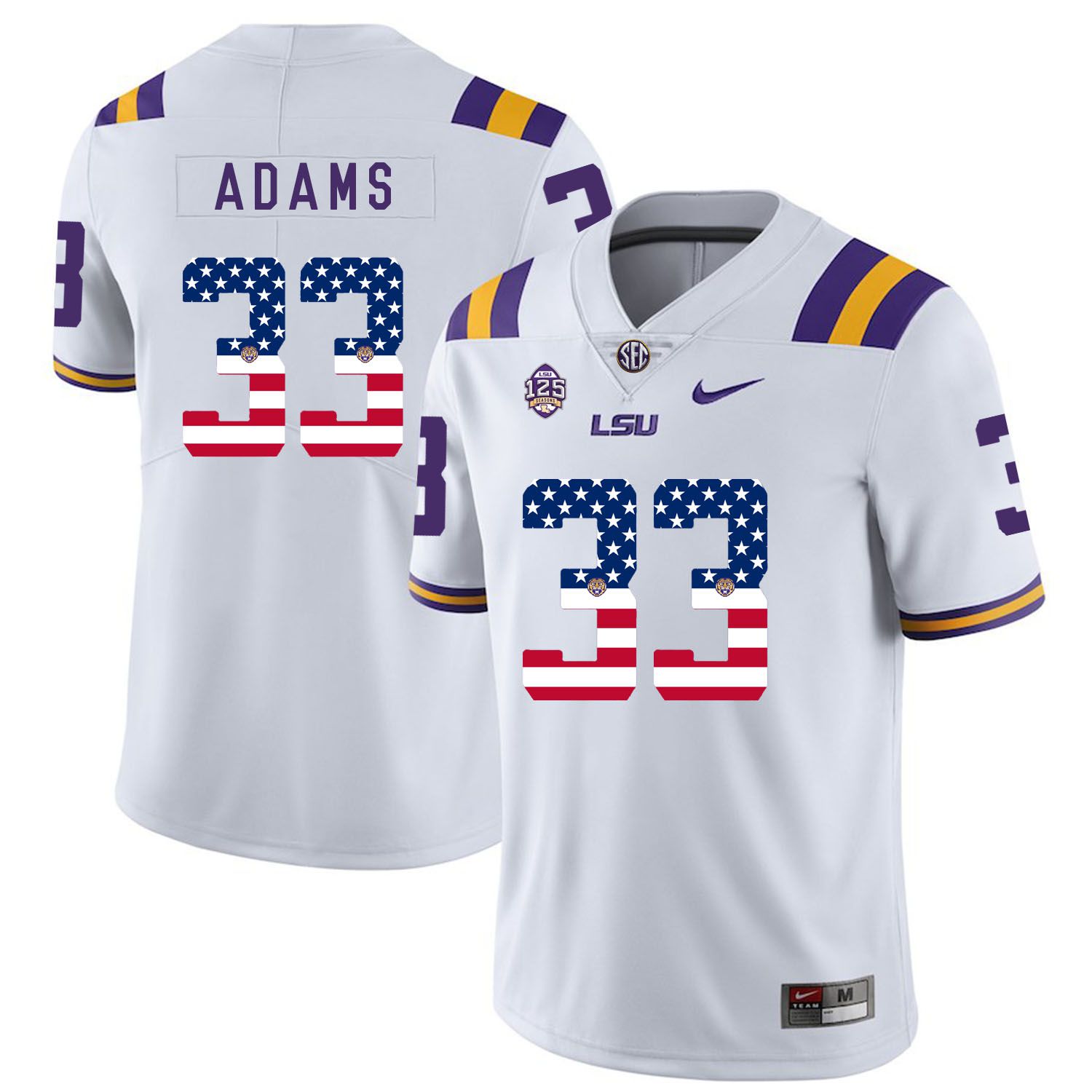 Men LSU Tigers #33 Adams White Flag Customized NCAA Jerseys